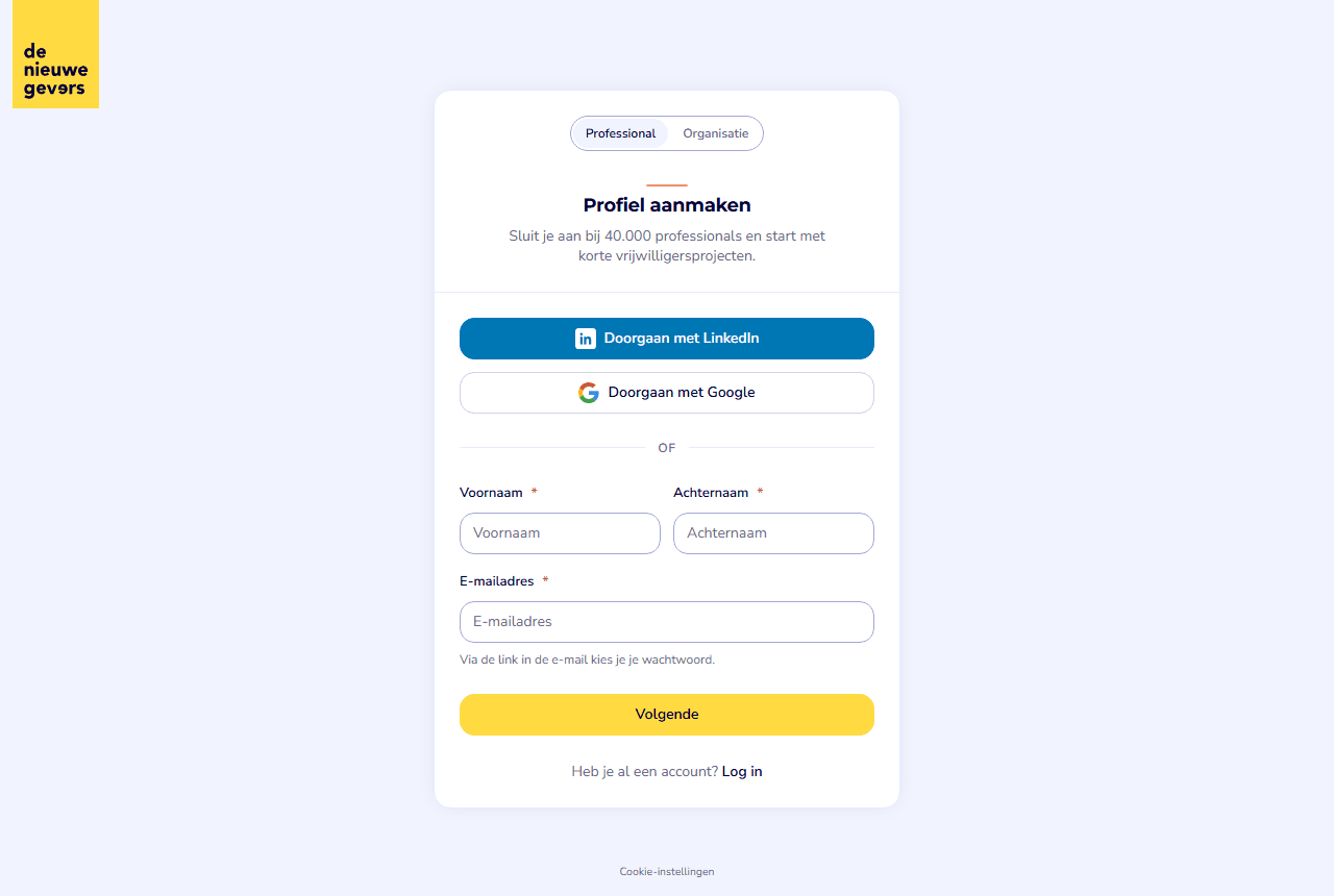 Iedereen: Aanmelden: account aanmaken