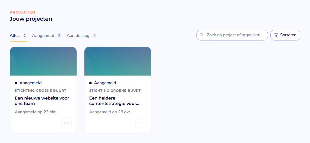 Professional: Je aanmeldingen en hun status